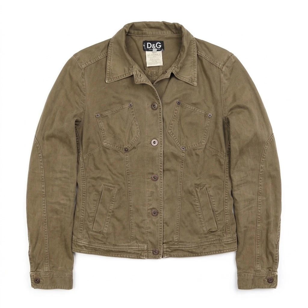 D&G Jacke Designer Khaki Damen Baumwolle – Vorderansicht