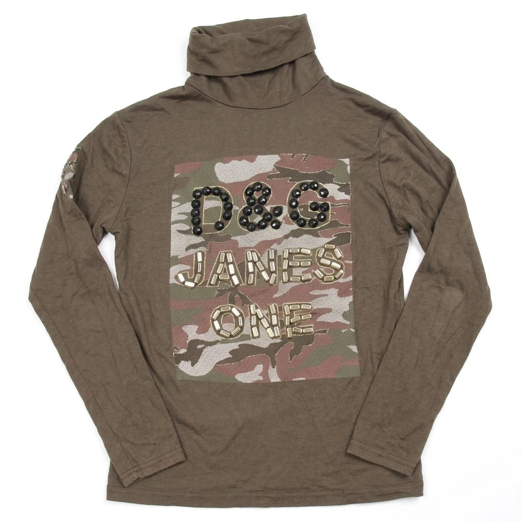 D&G Sweater Designer Khaki Damen Baumwolle – Vorderansicht