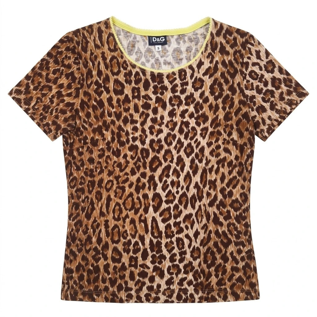 D&G T-Shirt Designer Braun Gelb Damen Baumwolle – Vorderansicht