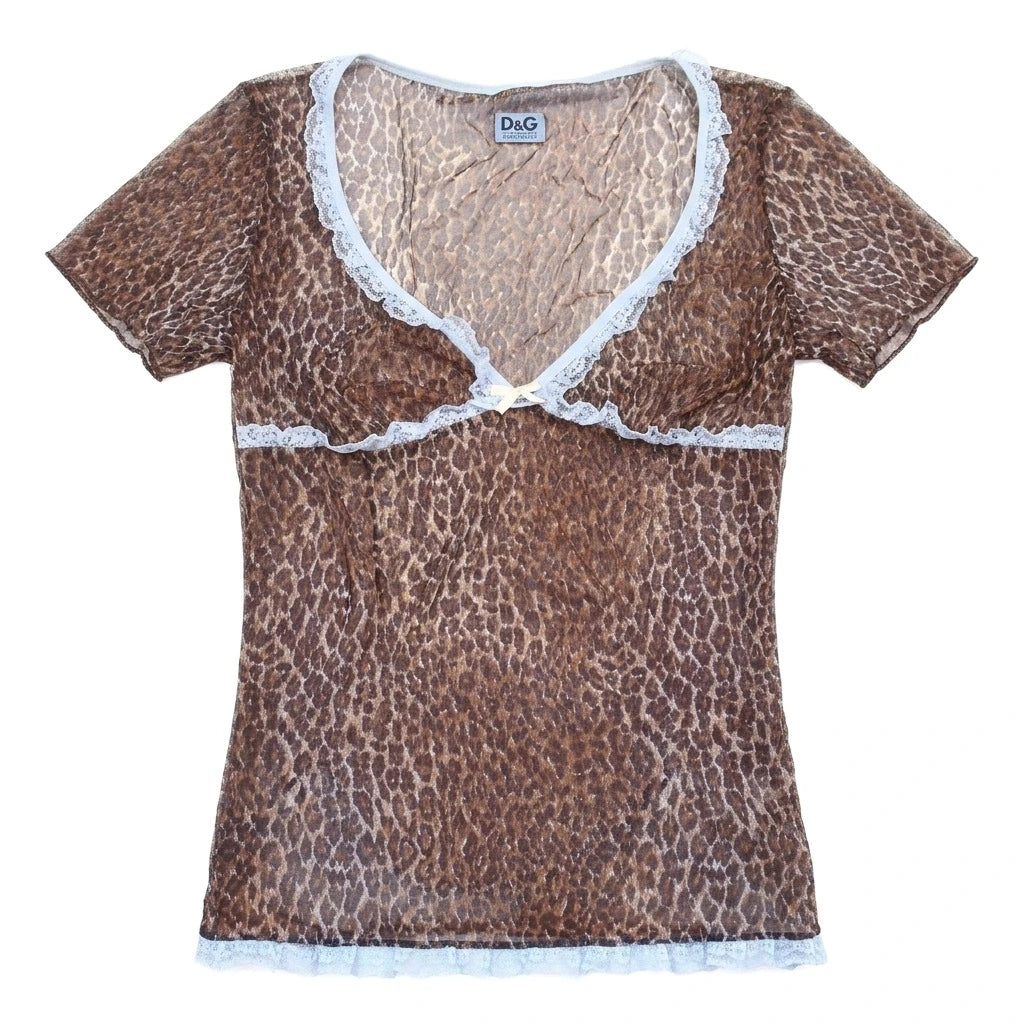 D&G T-Shirt Designer Braun Hellblau Damen Nylon, Elastan – Vorderansicht