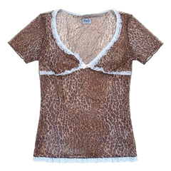 D&G T-Shirt Designer Braun Hellblau Damen Nylon, Elastan – Vorderansicht