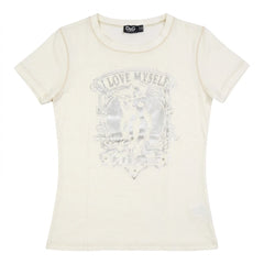 D&G T-Shirt Designer Creme Silber Damen Baumwolle – Vorderansicht