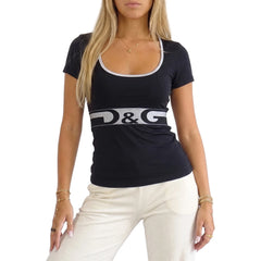 D&G T-Shirt Designer Schwarz Silber Damen Nylon – Tragefoto_1