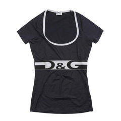 D&G T-Shirt Designer Schwarz Silber Damen Nylon – Vorderansicht