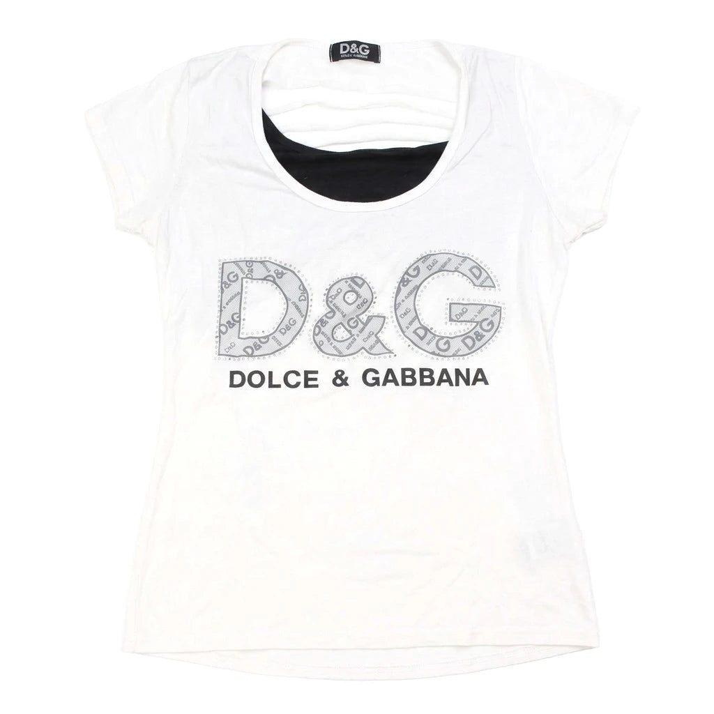 D&G T-Shirt Designer Weiß Schwarz Damen Baumwolle – Vorderansicht