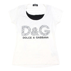 D&G T-Shirt Designer Weiß Schwarz Damen Baumwolle – Vorderansicht