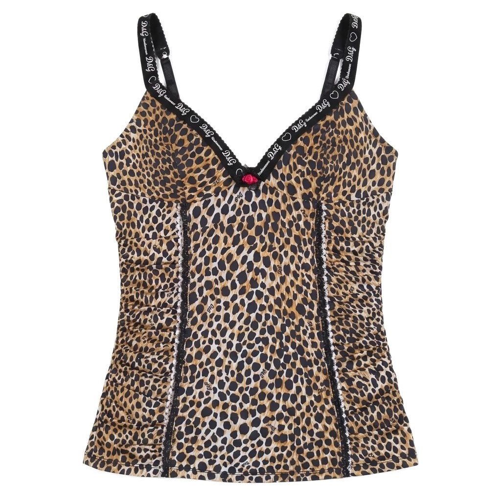 D&G Tanktop Designer Beige Braun Damen Nylon Polyester – Vorderansicht