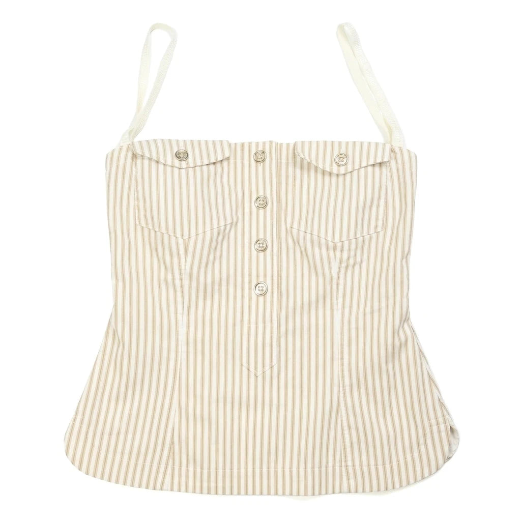 D&G Tanktop Designer Beige Weiß Damen Baumwolle – Vorderansicht