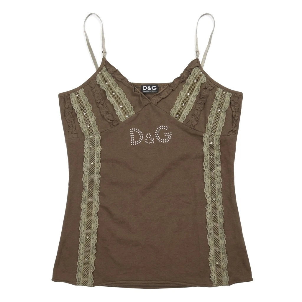D&G Tanktop Designer Dunkelgrün Grün Damen Baumwolle – Vorderansicht