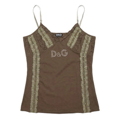 D&G Tanktop Designer Dunkelgrün Grün Damen Baumwolle – Vorderansicht