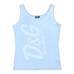 D&G Tanktop Designer Hellblau Weiß Damen Baumwolle – Vorderansicht