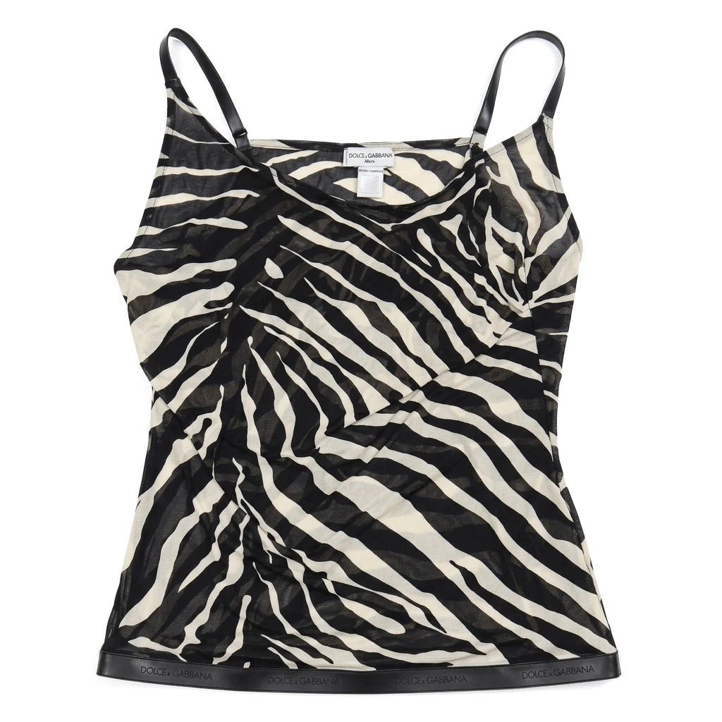 D&G Tanktop Designer Schwarz Creme Damen – Vorderansicht