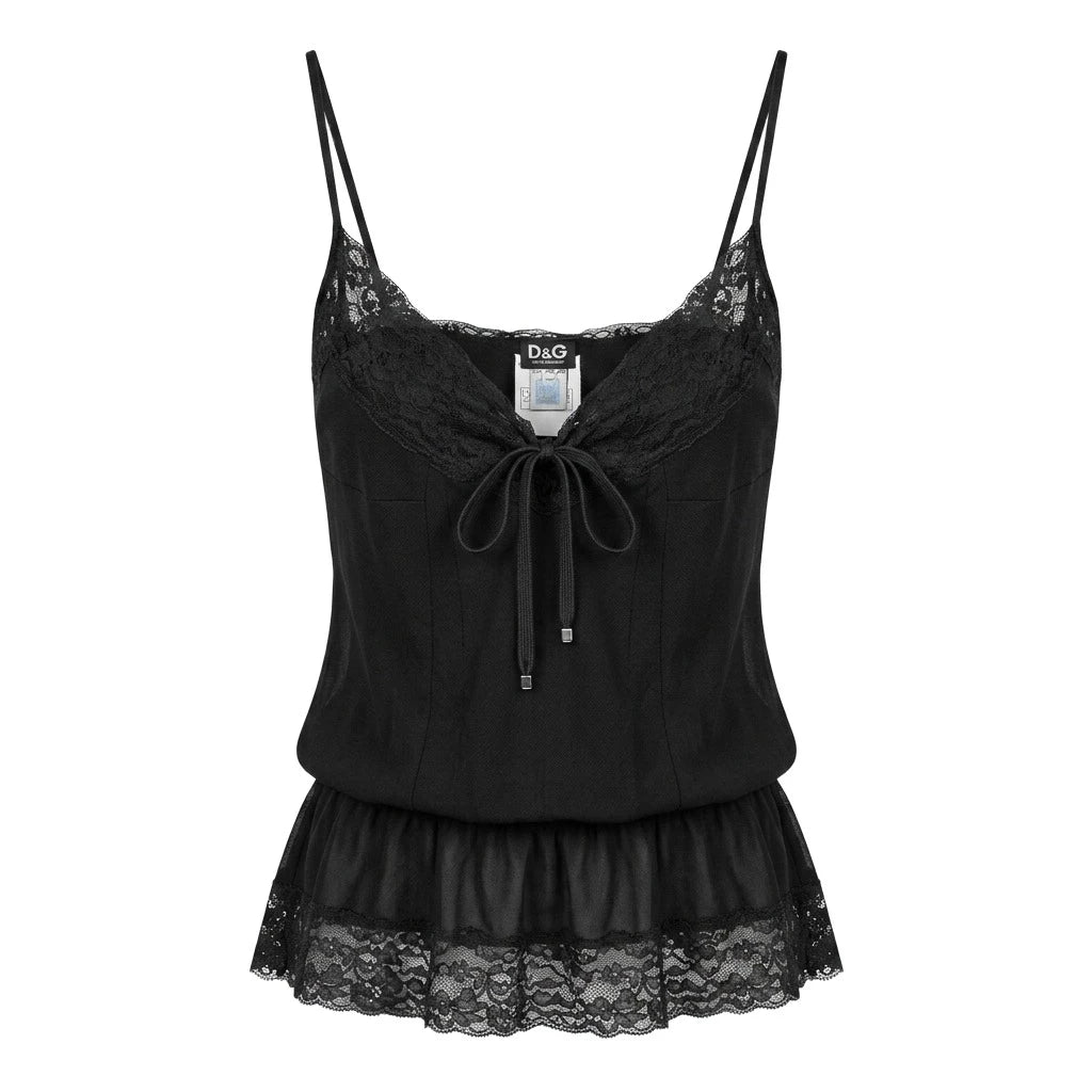 D&G Tanktop Designer Schwarz Damen Polyester – Vorderansicht