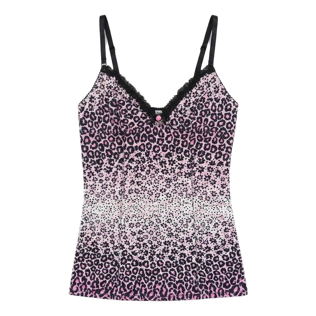 D&G Tanktop Designer Schwarz Pink Damen Baumwolle Elastan – Vorderansicht