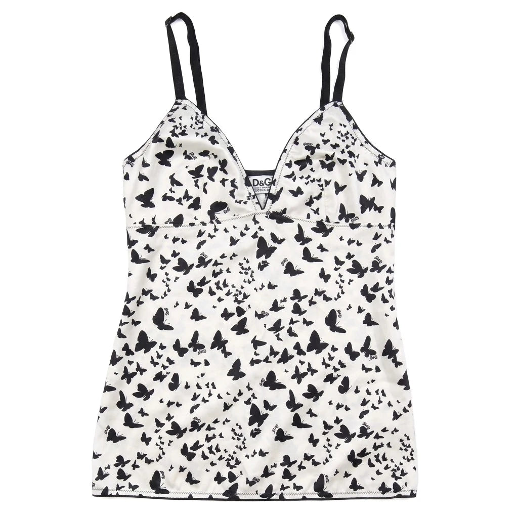 D&G Tanktop Designer Schwarz Weiß Damen Polyester Elastan – Vorderansicht