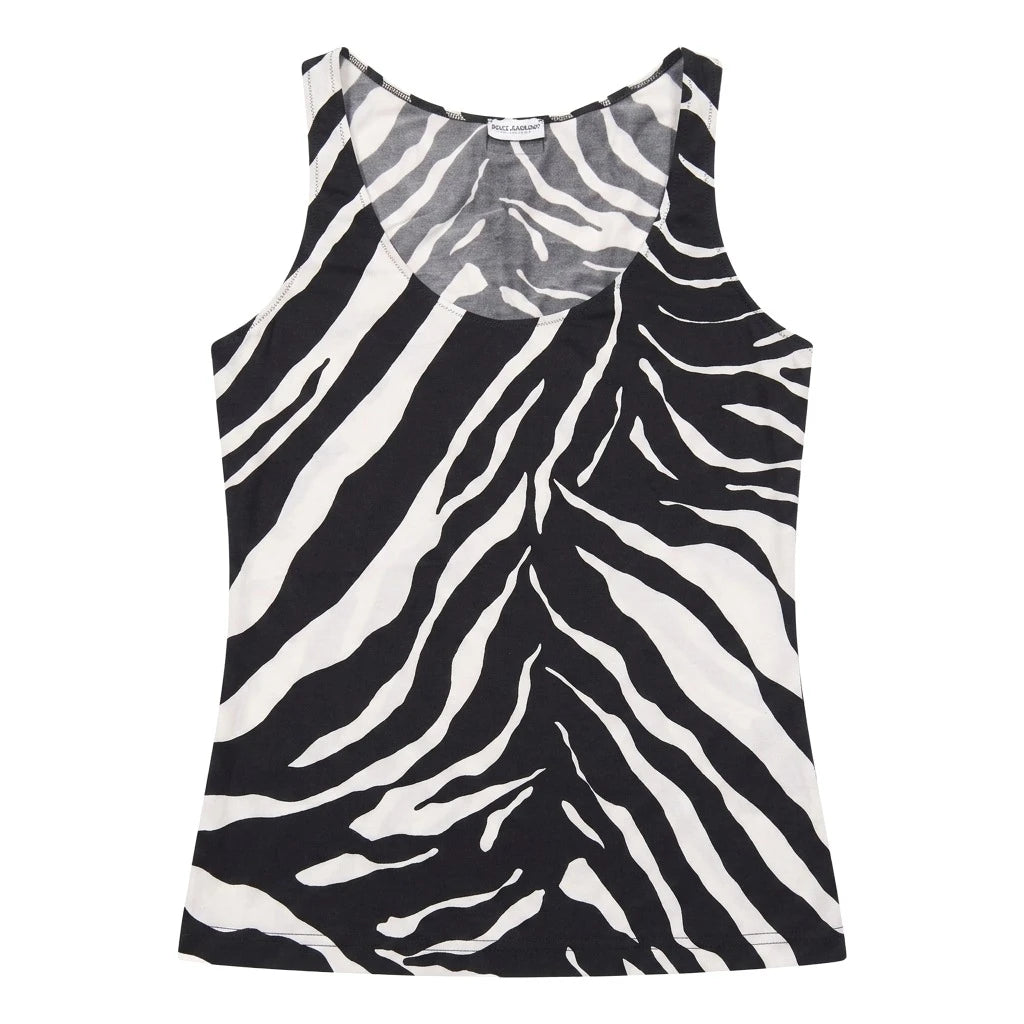 D&G Tanktop Designer Schwarz Weiß Damen Nylon, Elastan – Vorderansicht