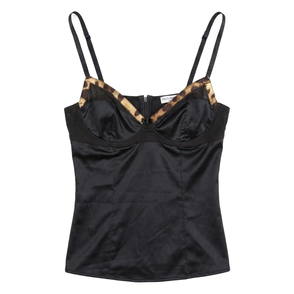 D&G Unterwäsche Designer Schwarz Braun Damen Seide – Vorderansicht