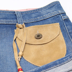 D&G Shorts Designer Blau Beige Damen Baumwolle, Elastan – Nahaufnahme-2