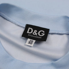 D&G T-Shirt Designer Hellblau Damen Polyester – Nahaufnahme-09