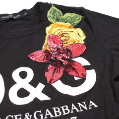 D&G T-Shirt Designer Schwarz Bunt Damen Baumwolle – Nahaufnahme-3