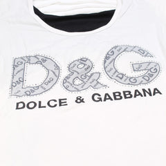D&G T-Shirt Designer Weiß Schwarz Damen Baumwolle – Nahaufnahme-1