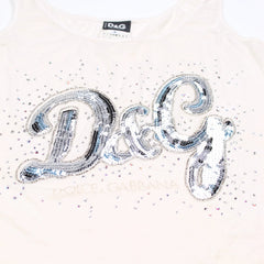 D&G Tanktop Designer Creme Silber Damen Baumwolle, Elastan – Nahaufnahme-1