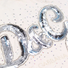 D&G Tanktop Designer Creme Silber Damen Baumwolle, Elastan – Nahaufnahme-3