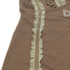 D&G Tanktop Designer Dunkelgrün Grün Damen Baumwolle – Nahaufnahme-2