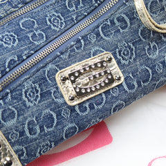 Gussaci Vintage Gold Pattern Helles Denim Bag
