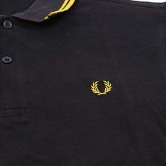 Fred Perry Polo Casual Schwarz Gold Herren Baumwolle – Nahaufnahme-1