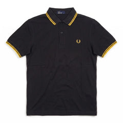 Fred Perry Polo Casual Schwarz Gold Herren Baumwolle – Vorderansicht