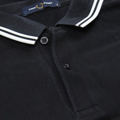 Fred Perry Polo Casual Schwarz Weiß Herren Baumwolle – Nahaufnahme-2