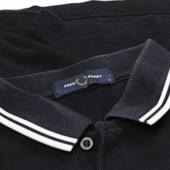 Fred Perry Polo Casual Schwarz Weiß Herren Baumwolle – Nahaufnahme-3