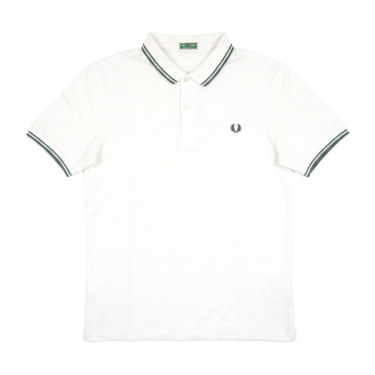 Fred Perry Polo Casual Weiß Grün Herren Baumwolle – Vorderansicht