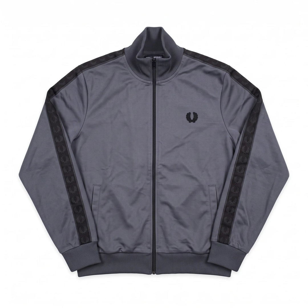 Fred Perry Trackjacket Casual Grau Schwarz Herren Polyester – Vorderansicht