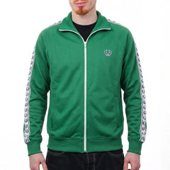 Fred Perry Trackjacket Casual Grün Weiß Herren Baumwolle, Polyester