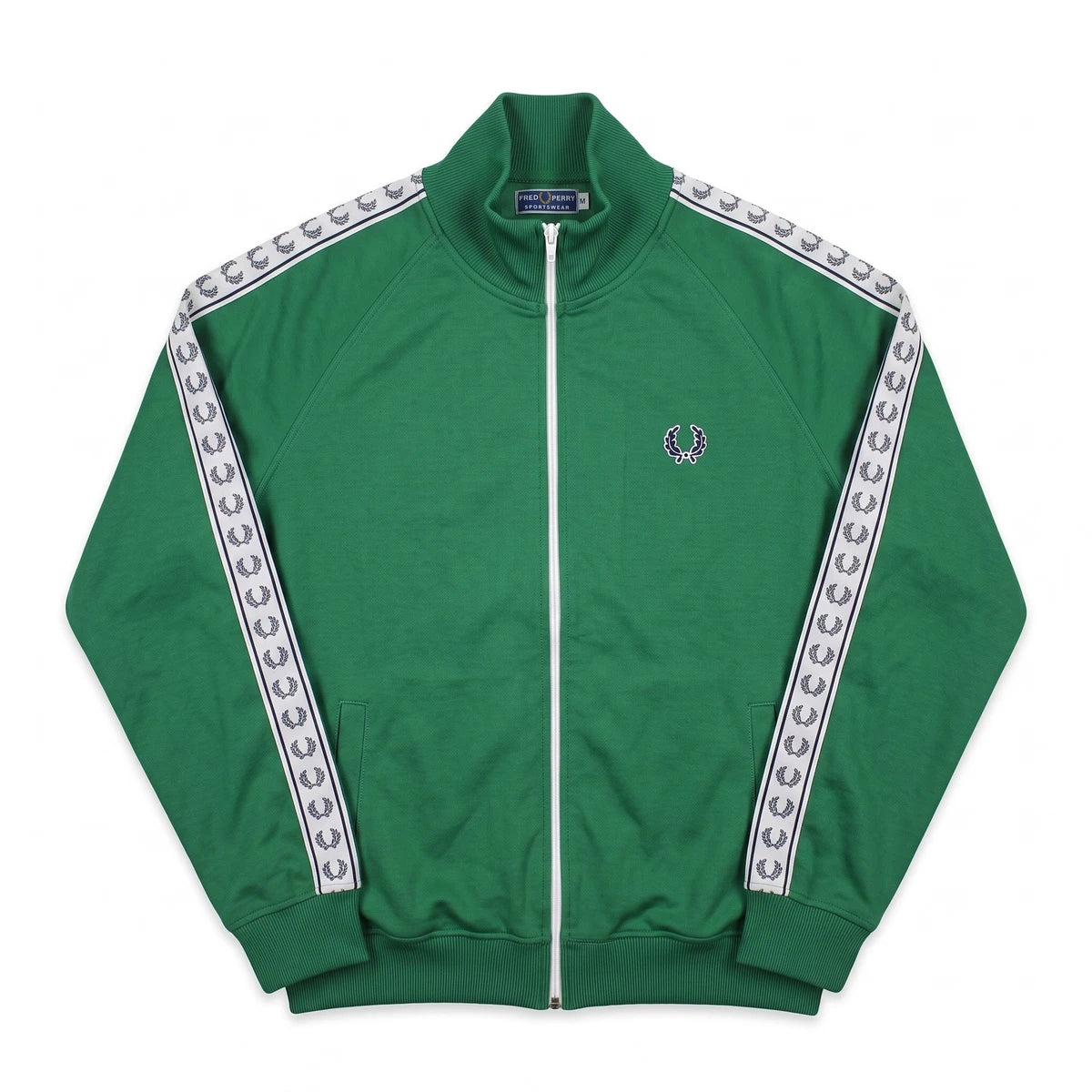 Fred Perry Trackjacket Casual Grün Weiß Herren Baumwolle, Polyester – Vorderansicht