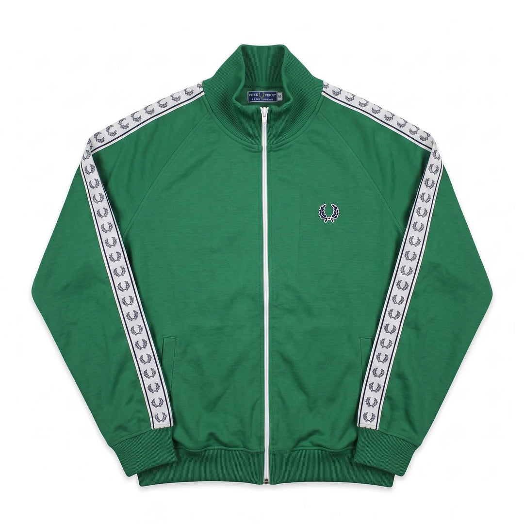 Fred Perry Trackjacket Casual Grün Weiß Herren Baumwolle, Polyester – Vorderansicht