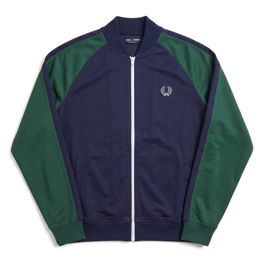 Fred Perry Trackjacket Casual Marineblau Grün Herren Polyester – Vorderansicht