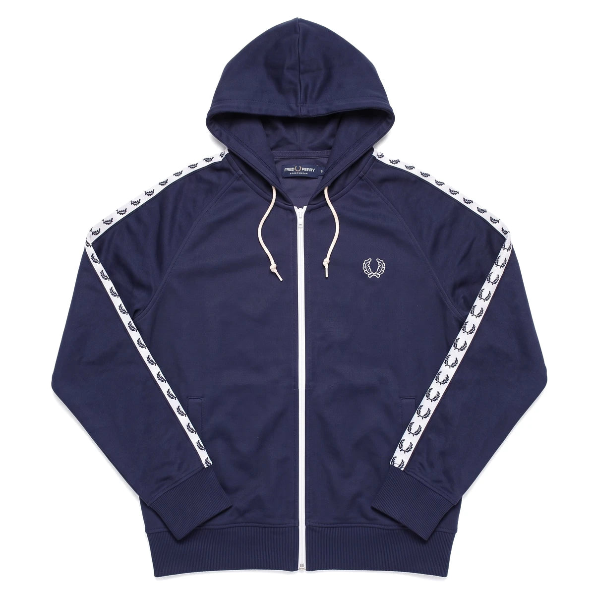 Fred Perry Trackjacket Casual Marineblau Weiß Herren Polyester – Vorderansicht