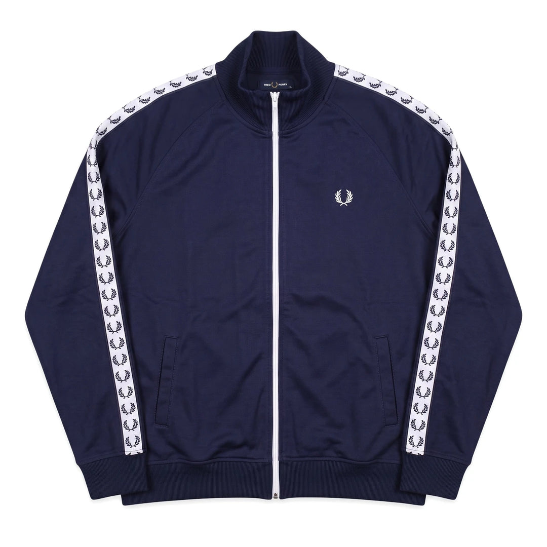 Fred Perry Trackjacket Casual Marineblau Weiß Herren Polyester – Vorderansicht