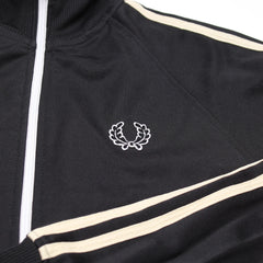 Fred Perry Trackjacket Casual Schwarz Weiß Damen Polyester – Nahaufnahme-1