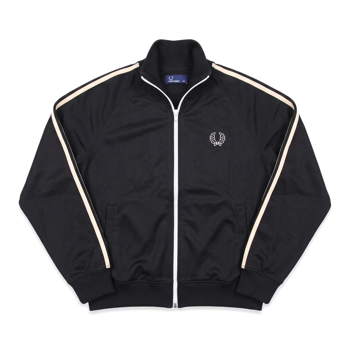 Fred Perry Trackjacket Casual Schwarz Weiß Damen Polyester – Vorderansicht