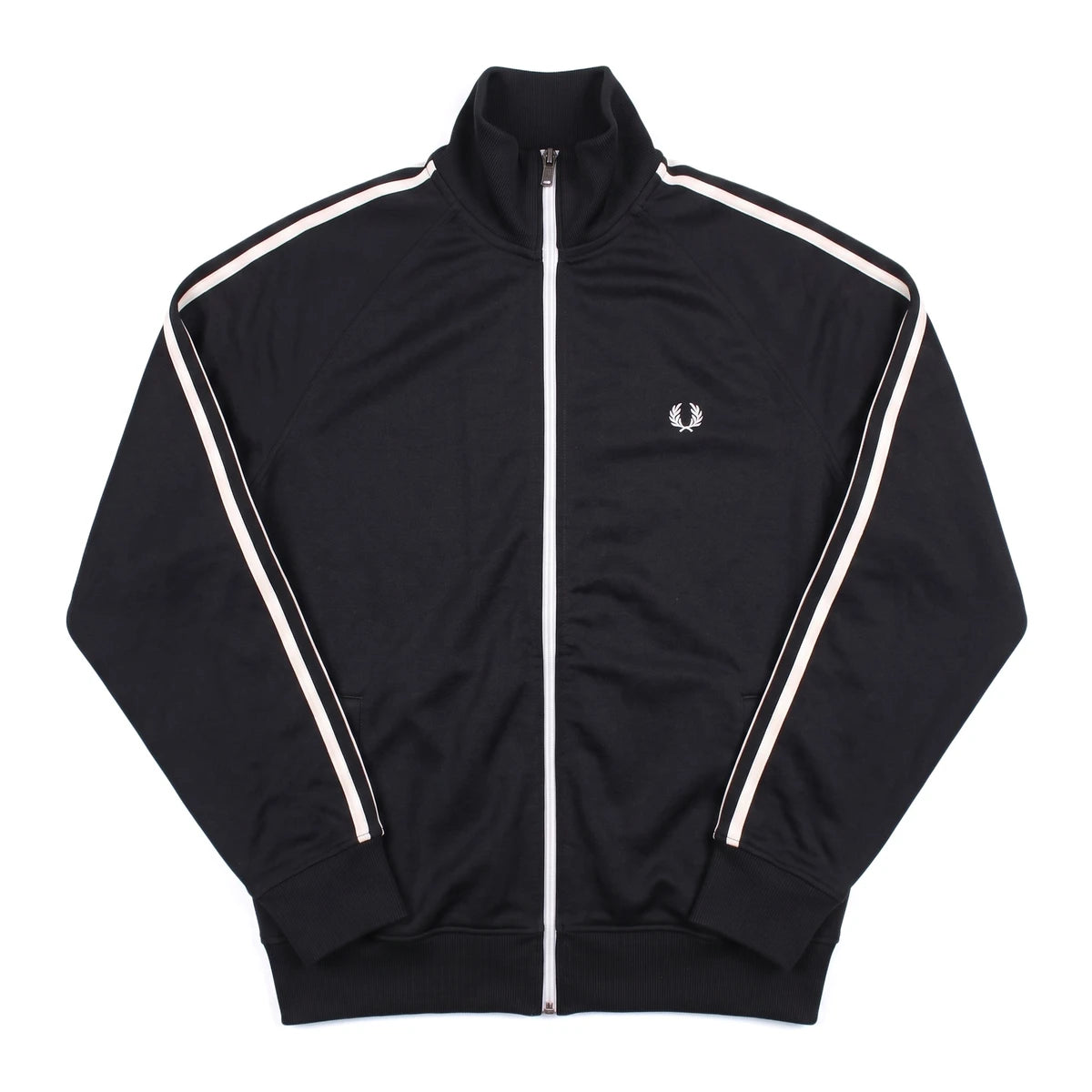 Fred Perry Trackjacket Casual Schwarz Weiß Herren Polyester Baumwolle – Vorderansicht