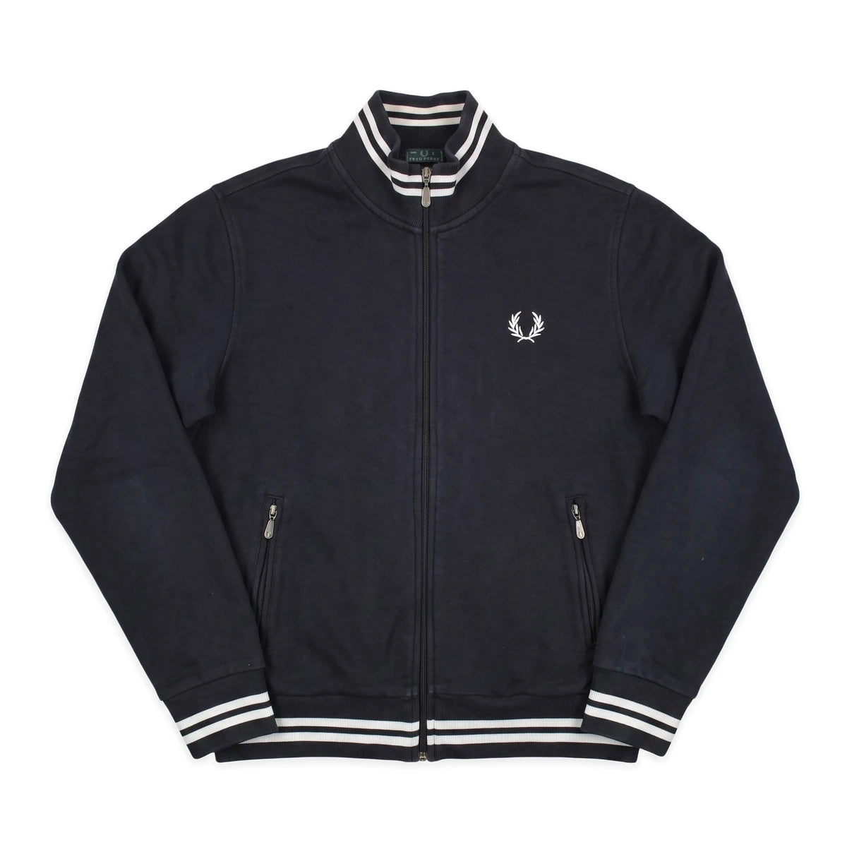 Fred Perry Zipper Casual Schwarz Weiß Herren Baumwolle – Vorderansicht