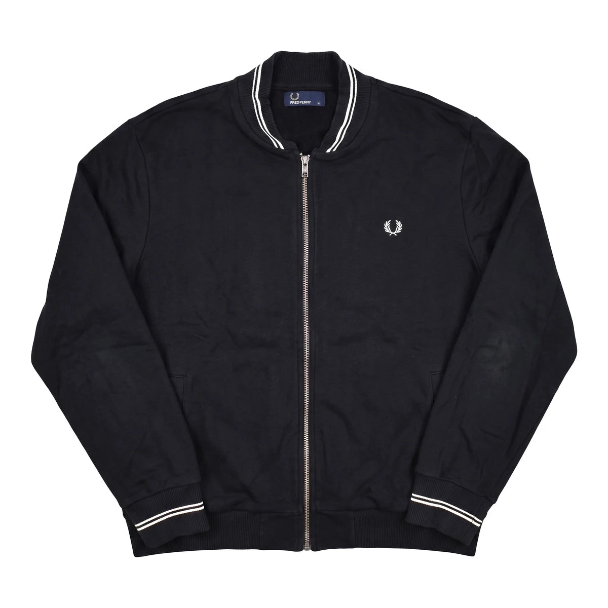 Fred Perry Zipper Casual Schwarz Weiß Herren Baumwolle – Vorderansicht