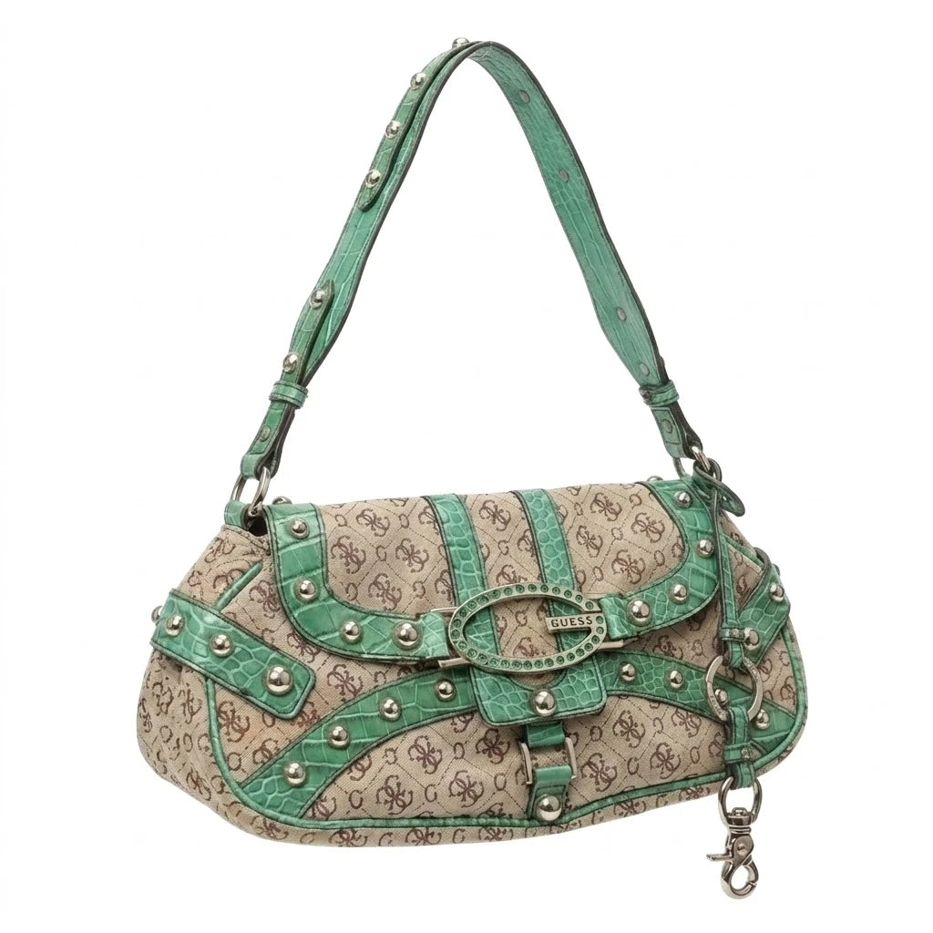 Guess Handtasche Y2K Beige Grün Damen – Vorderansicht