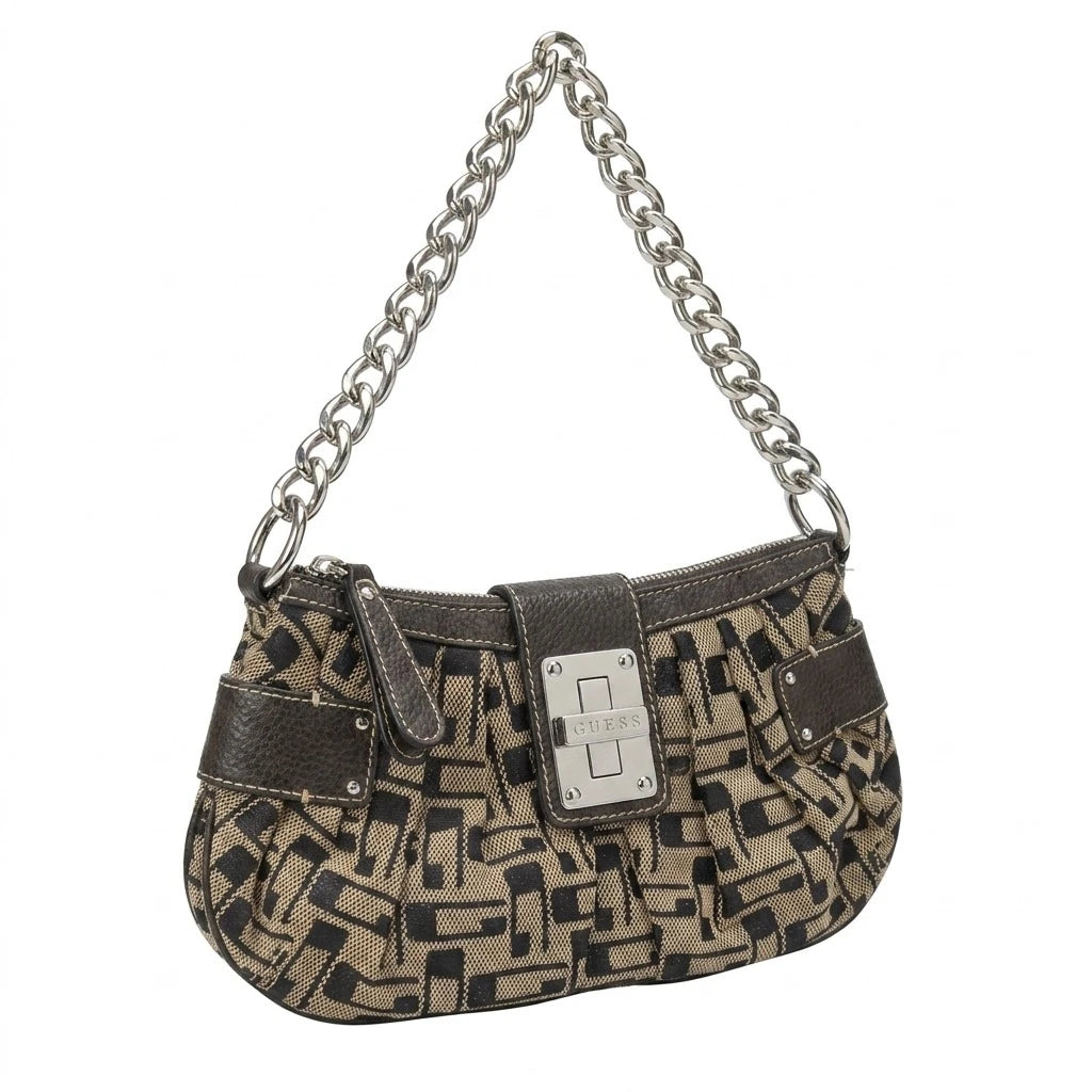 Guess Handtasche Y2K Beige Schwarz Damen Leder, Polyester – Vorderansicht