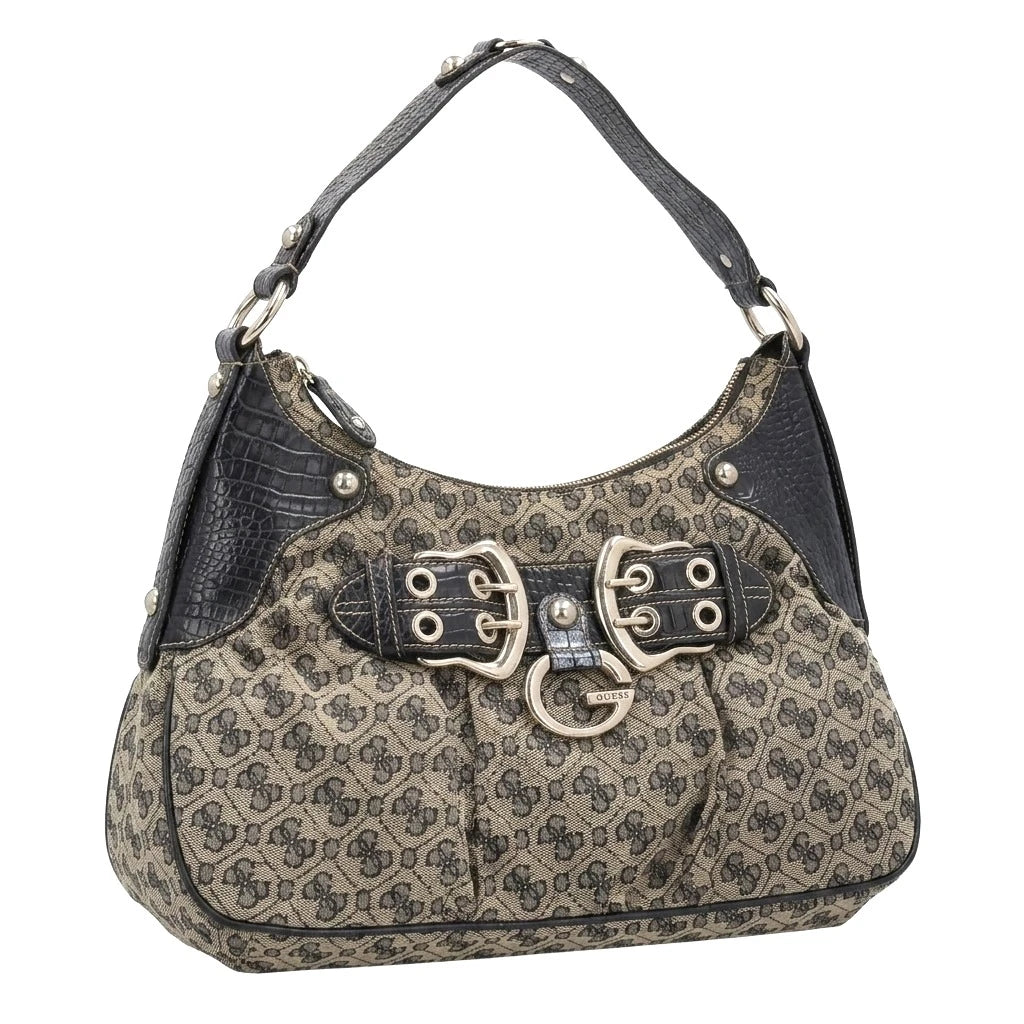Guess Handtasche Y2K Beige Schwarz Damen Baumwolle PVC – Vorderansicht
