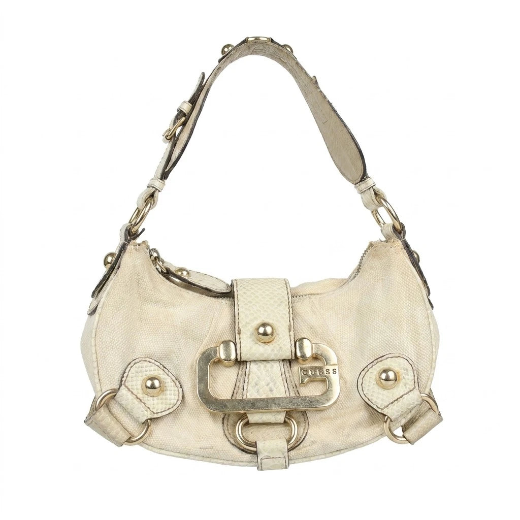 Guess Handtasche Y2K Beige Silber Damen Baumwolle Kunstleder – Vorderansicht